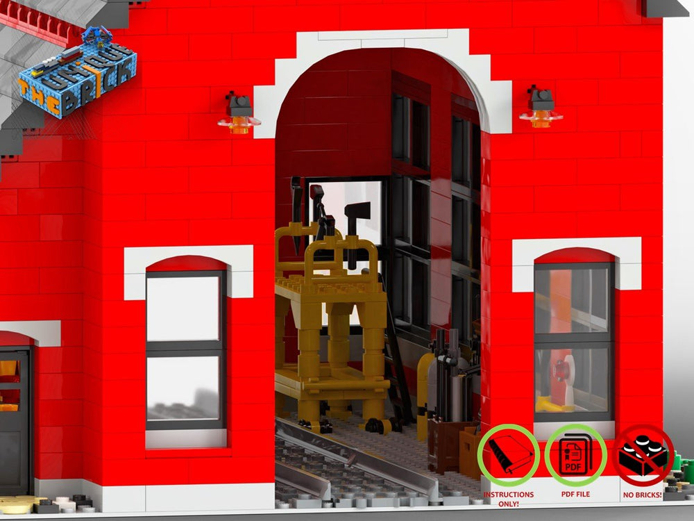 LEGO-MOC - Train Engine Shed (Red) - The Unique Brick